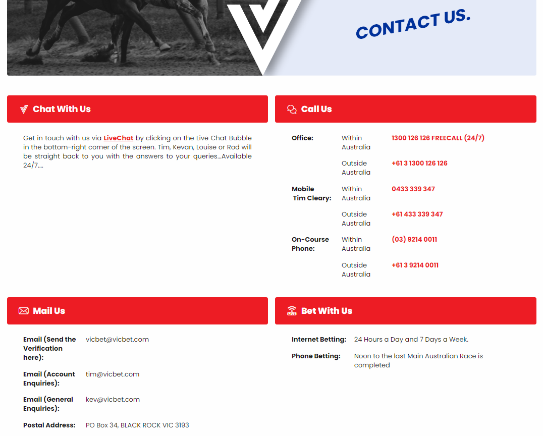 Vicbet Contact us